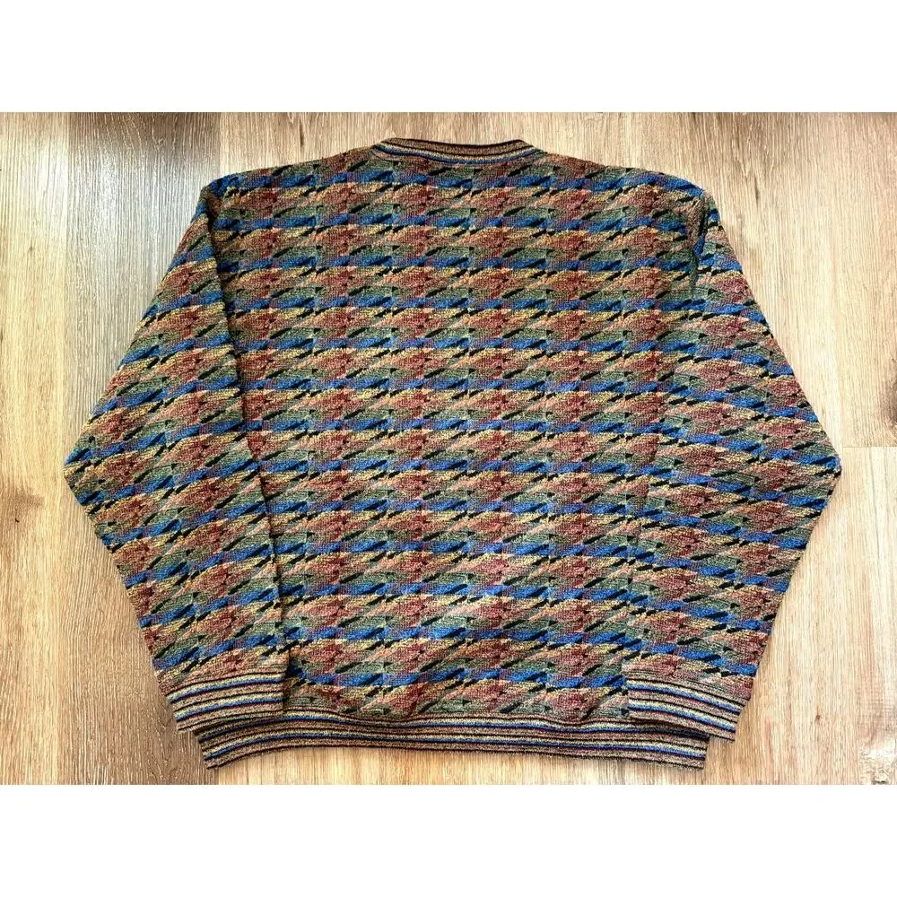 Vintage Jhane Barnes Geometric Artwear Sweater blue brown woven Japan 90s sz XL